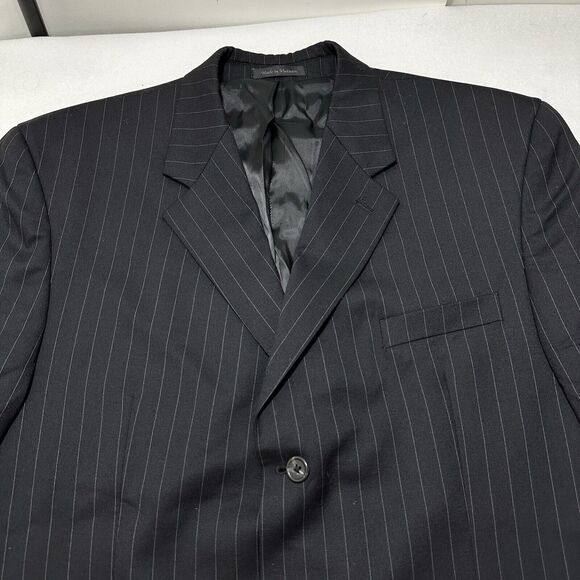 Chaps Suit Jacket Men's 46 Long (46L) 100% Wool Black Pinstripe Sport Coat - Picture 2 of 16